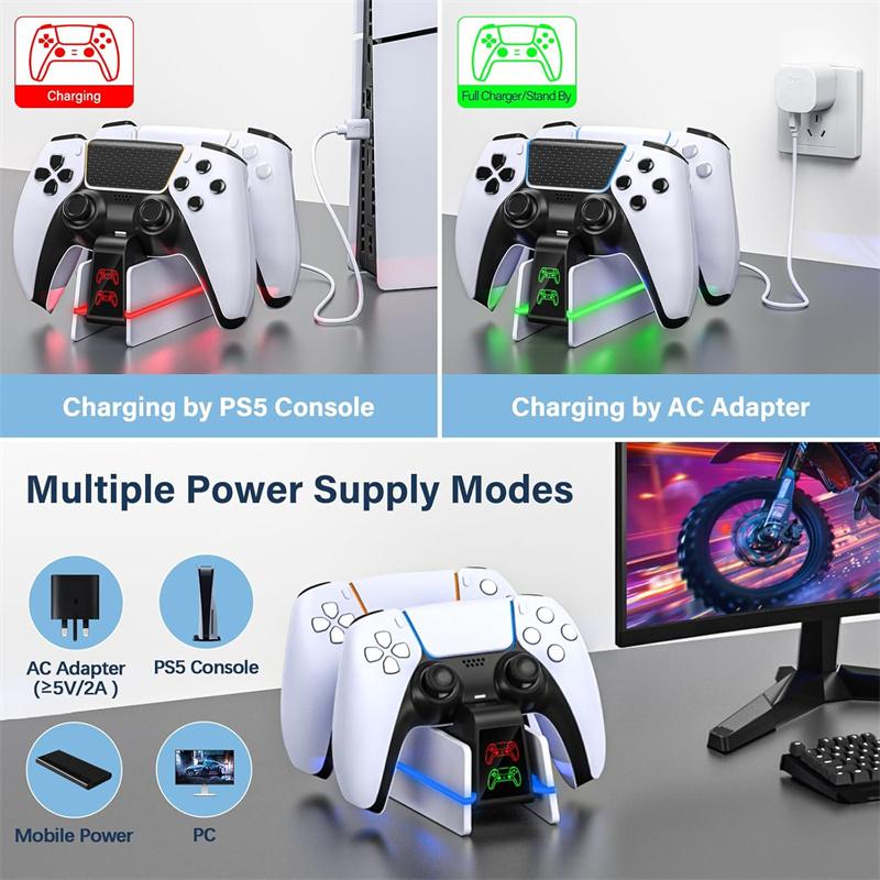 Зарядная станция для контроллера PS5, для Playstation 5 Dualsense/Dualsense Edge, Зарядная станция с 10 светодиодными индикаторами
