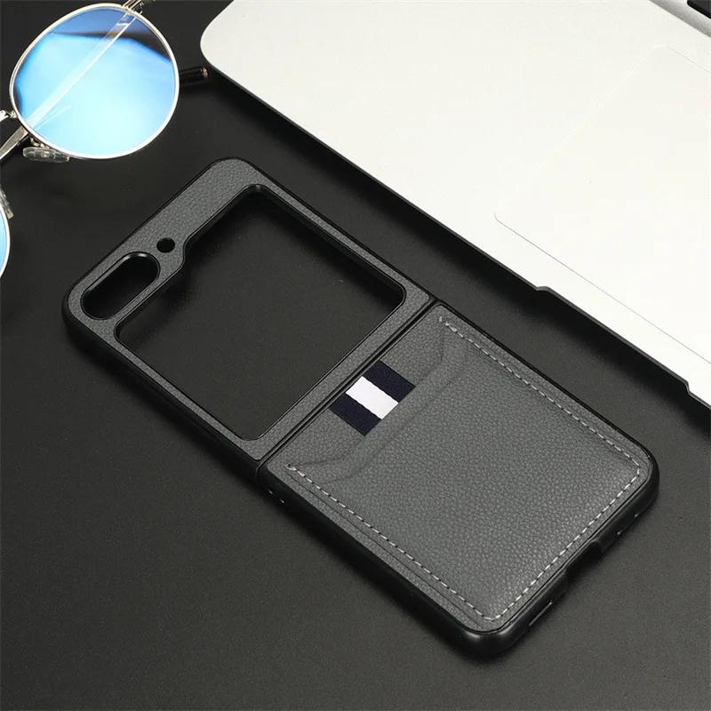 Кожаный чехол-накладка для телефона Samsung Galaxy Z Flip 6 5 Flip6 Flip5 Flip4 Flip3 с держателем для карт, защитный чехол-рукав