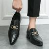 Brand Snake Skin Pattern Design Luxury High-quality Decorative Buckle Men Shoe Comfortable Bright Pointed Surface Loafer