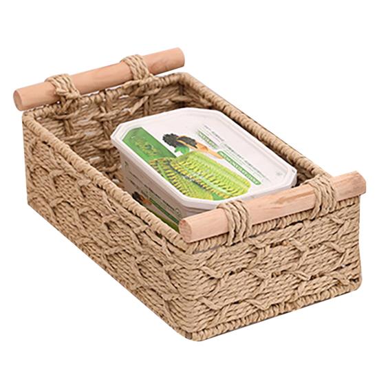 Desktop Storage Basket with Handle Vine Braided Large Capacity Cosmetic Remote Control Pens Keys Sundries Organizer Home Office Storage Box