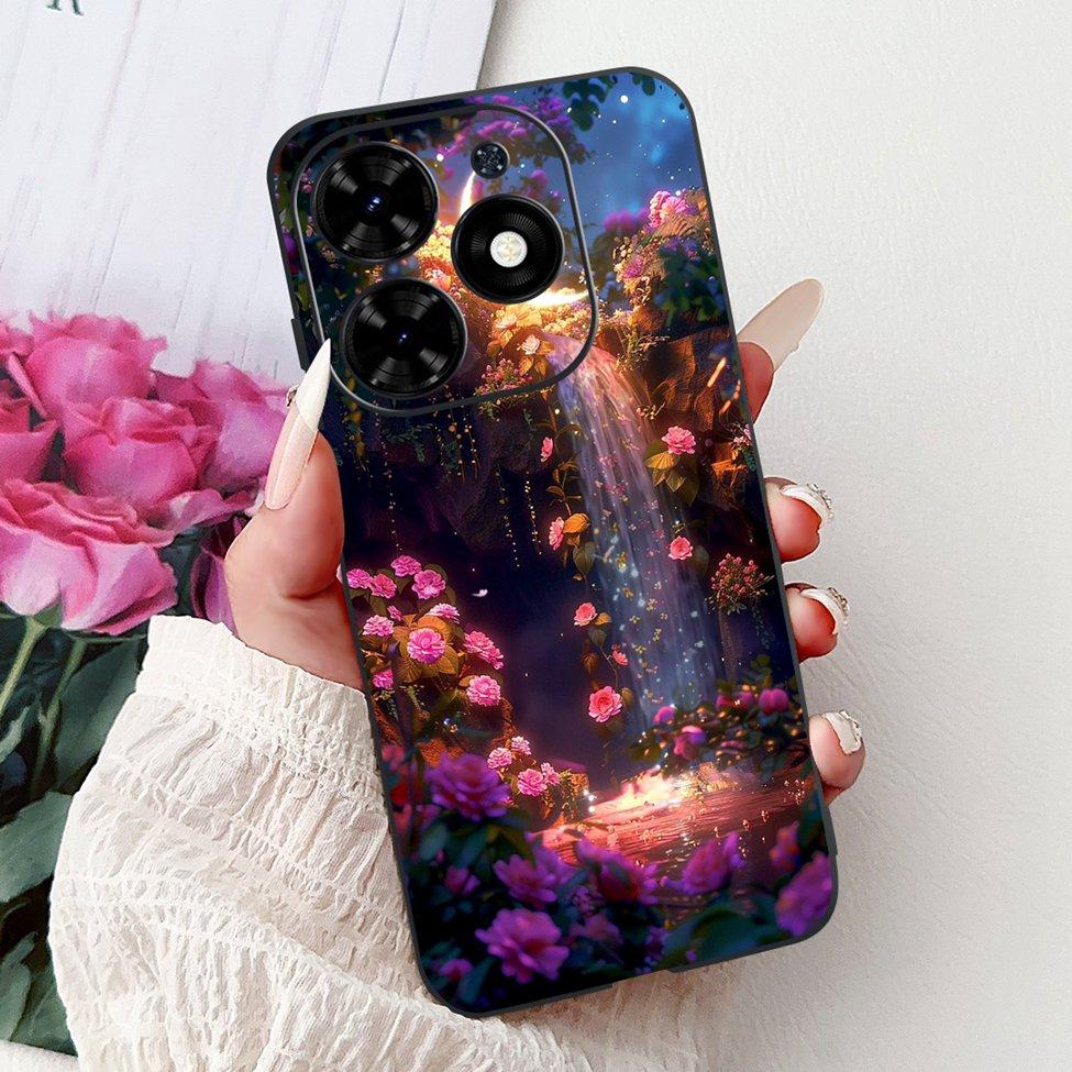 Для Tecno Spark Go 2024 BG6 Задняя крышка Для Tecno Spark Go 2024 Чехол Модный Роскошный Цветы Милый Мультяшный Кот Ударопрочный Силиконовый