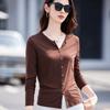 Autumn Women's V-neck Fashion Solid Colour Cardigan Outside Long-sleeved T-shirt