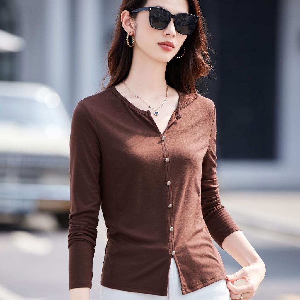 Autumn Women's V-neck Fashion Solid Colour Cardigan Outside Long-sleeved T-shirt