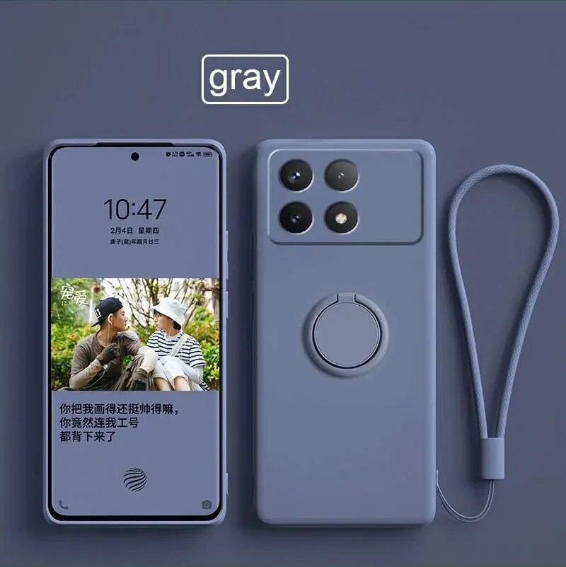 Luxury Liquid Silicone Ring Stand Shell for Redmi POCO X6 Pro Cover Shockproof Xiaomi K70E Bumper Back Protection Cover