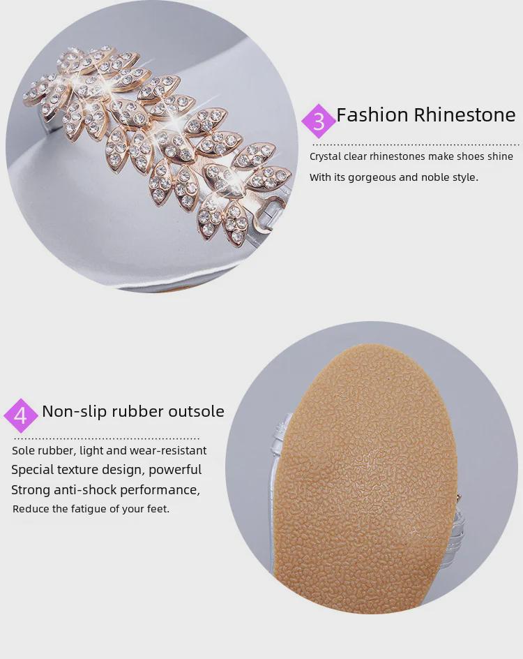 Женские летние босоножки на среднем каблуке со стразами — корейский стиль, большой размер 41, идеально подходят для студенток и мам из-за рубежа