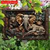 2D Flat Wooden Sign 30*20cm Jungle Essplorer, Vintage Elephant & Leopard Jungle Scene Wooden Wall Art Decorative Sign for Home, Gym, Yacht Decor