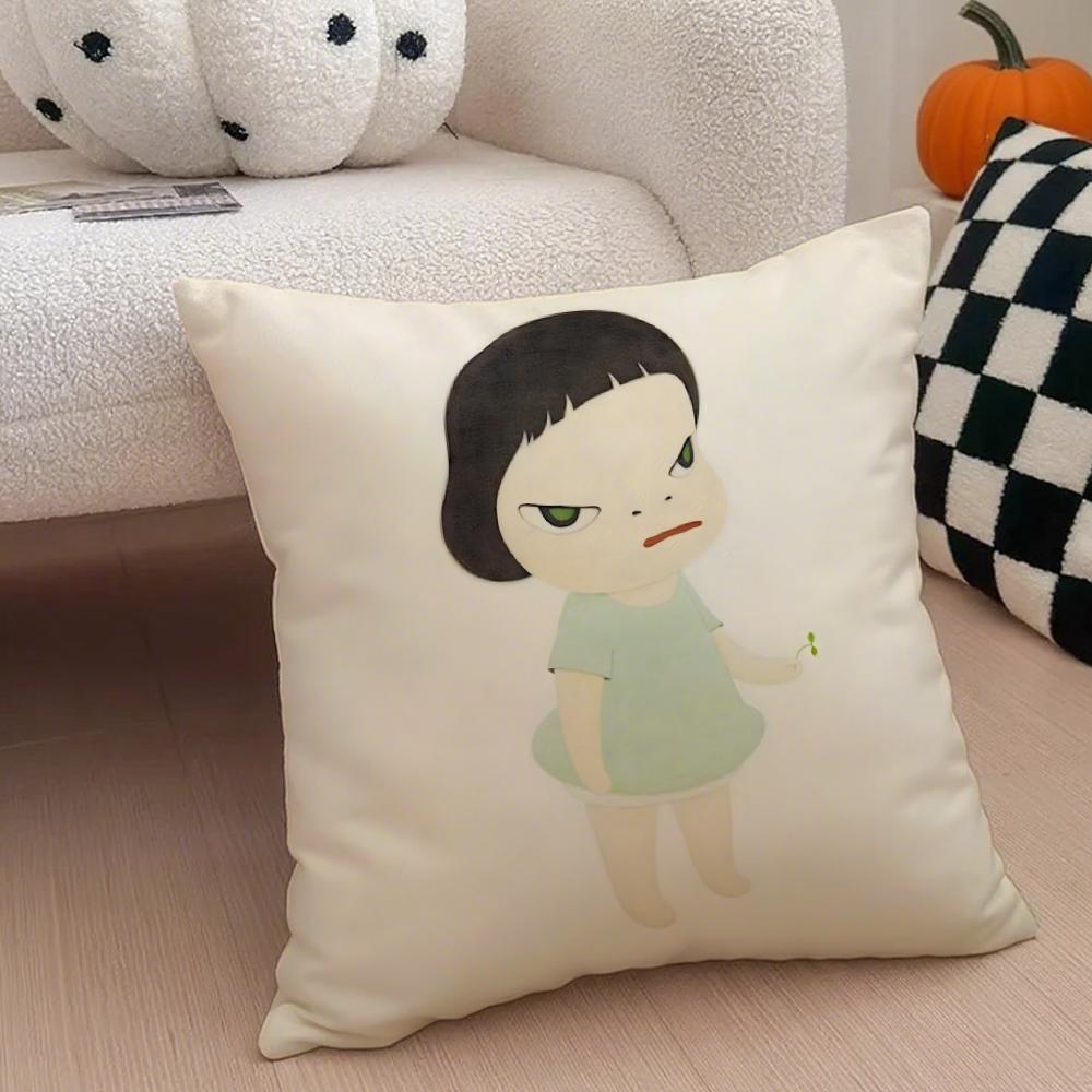 YYoshitomo Nara DDoll Cushion Cover Linen Minimalist Soft Breathable Protective Couch Room Decoration