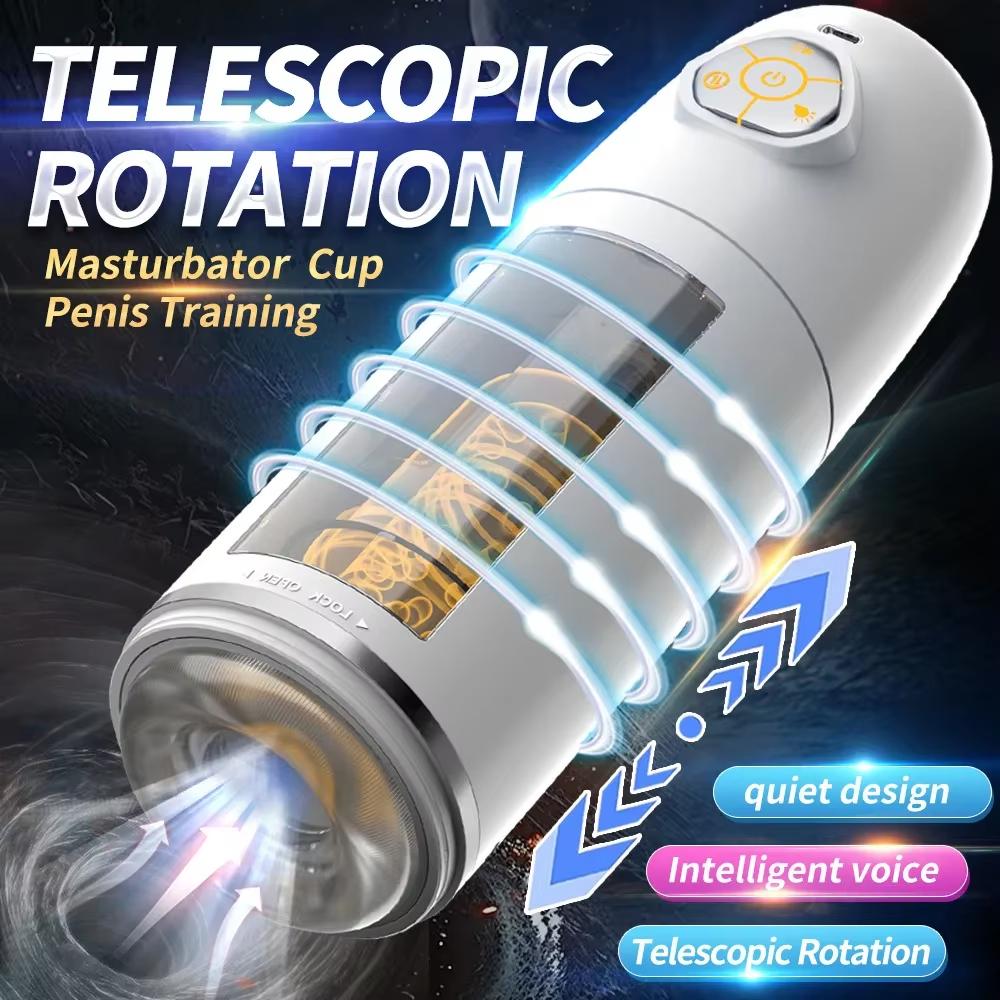 Automatic Telescopic Male Masturbation Cup Rotating Pocket Pussy Vibrators Realistic Vagina Penis Pump Sensation Sex Toys