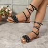 Bohemian Sandals Summer Flat Flowered Shoes One-line Large-sized Shoes Strappy Sandals