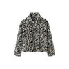 Life Series Tiger Spirit Stand Collar Zebra Print Jacket Women Jacket Black 162218712-1
