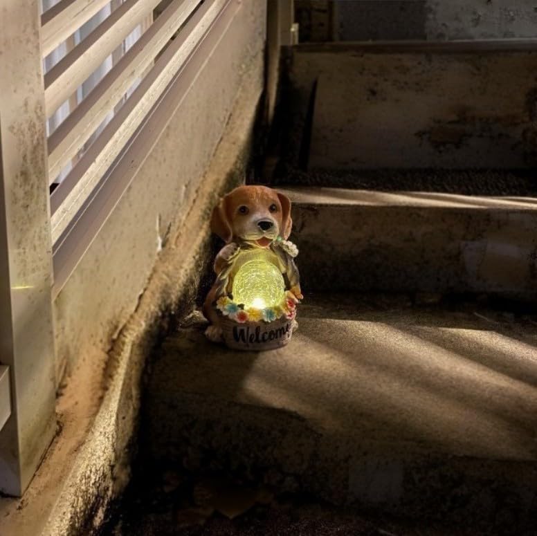 bubulu Puppy Figurine Solar Outdoor Gardening Entrance LED Yard Lighting Automatic Lighting Light, Solar-Powered Lighting, Accessories, Gardening,