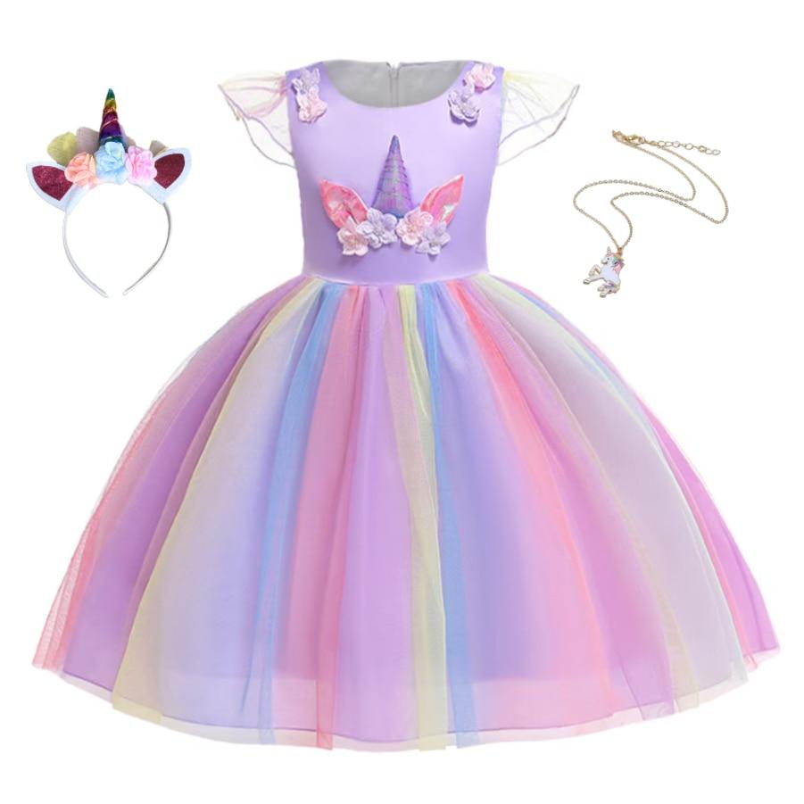 Unicorn for Girls Set with Headband and Necklace Premium Fabric 3-4 Years 110 cm Purple