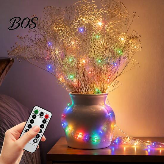 Warm White Starlight Strands Copper Wire Fairy Lights with Remote, 8 Modes 10-Level Dimming Timer, Waterproof Halloween Christmas Tree Decorations