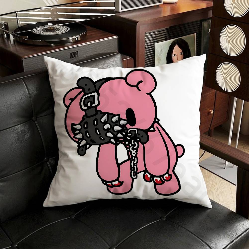 Kawaii GGloomys Pink Bear Pillow Case Square DoubleSided Printing Short Plush Sofa Cushion Cover Bedroom Bedside Pillow