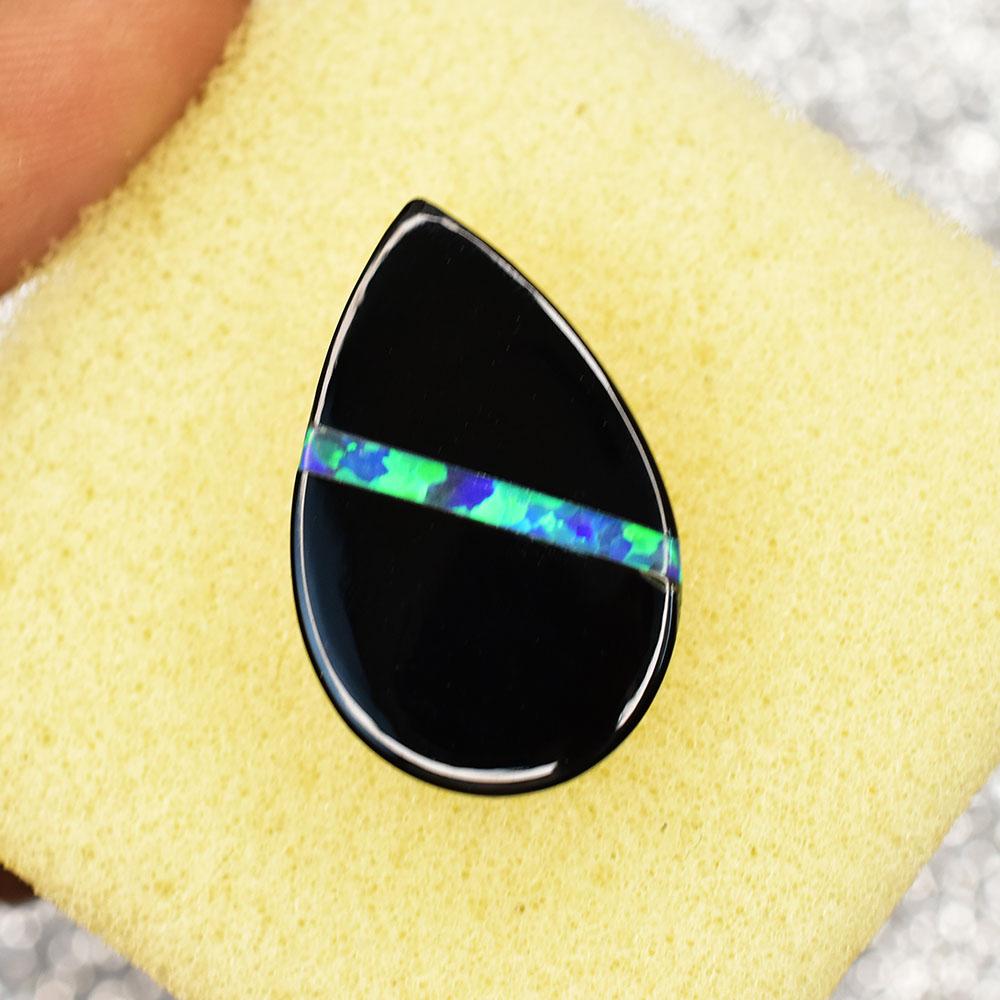 Lab-Created Black Opal Loose Gemstone Oynx Pear 22.85 ct for Jewelry Making October Birthstone Gift