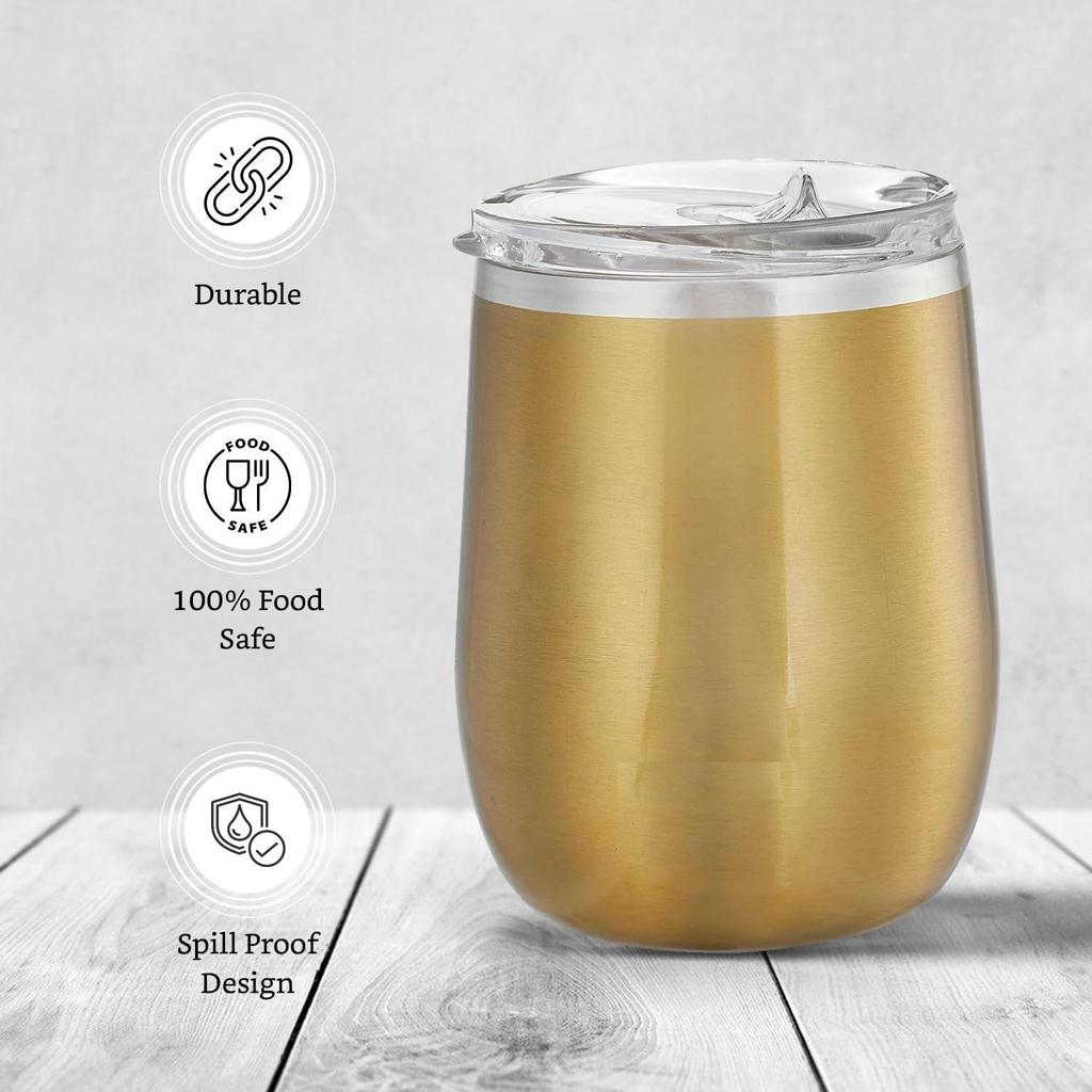 Кружка-тамблер из нержавеющей стали | Кофейная кружка | Двойные стенки, непротекающая кружка-сиппер с крышкой для горячих и холодных напитков | Одобрено BIS | 300 мл (Золотая отделка)