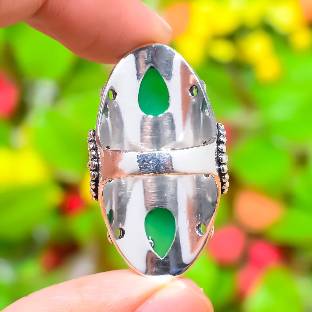 Green Onyx Gemstone 925 Sterling Silver Gift Jewelry Ring Size 9