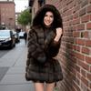 Women's Faux Mink Fur Coat  Medium To Long Hooded Coat