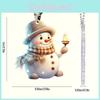Handheld Cute Candle Snowman Pattern Acrylic Pendant For Decoration Christmas