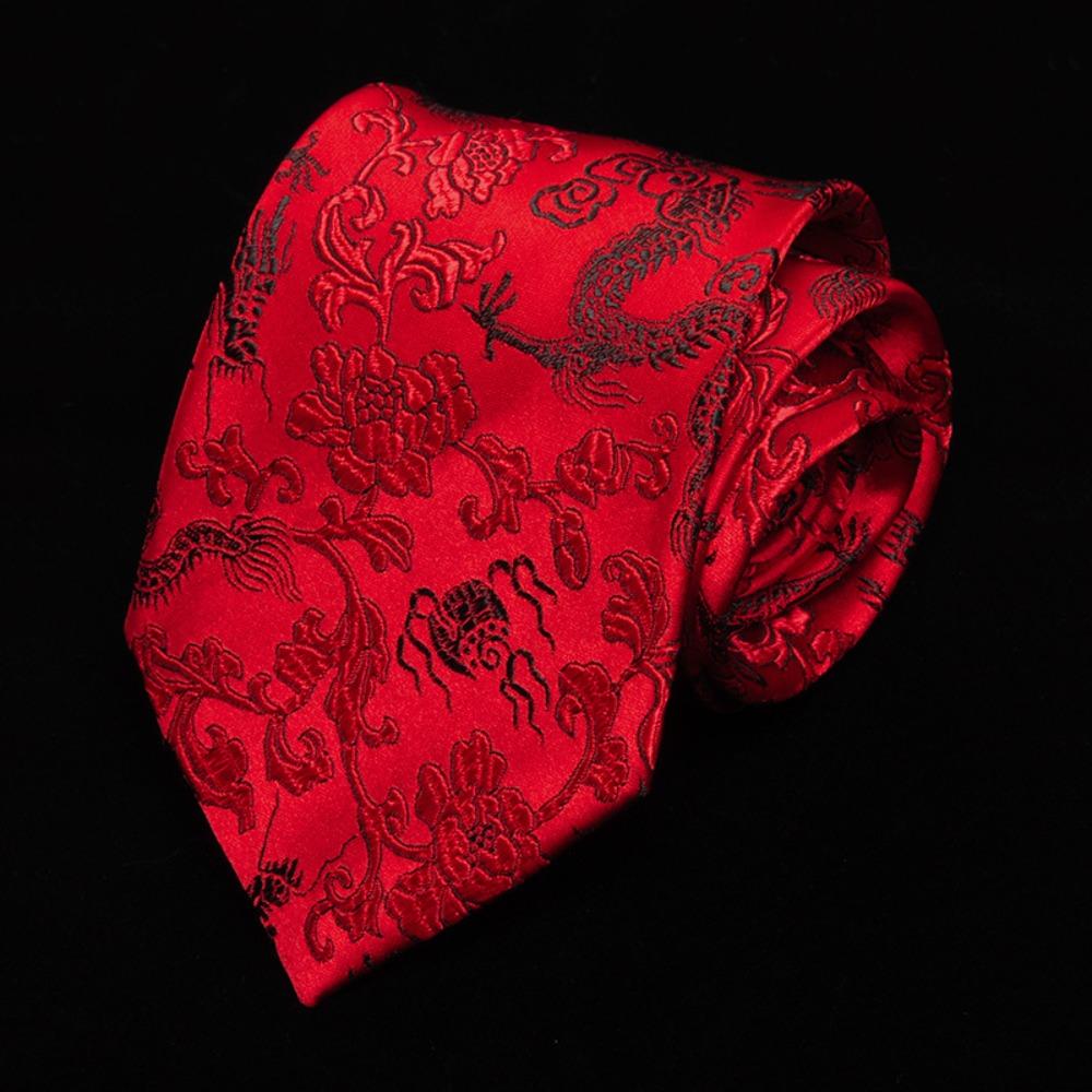 Adjustable Jacquard Silk Tie National Men Necktie Fashion Chinese Dragon Pattern Tie Wedding