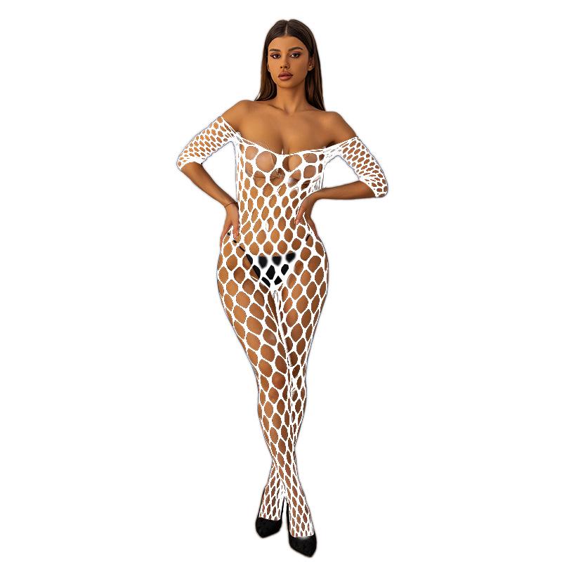 European & American Sexy Fishnet Stockings: Transparent Black Cutout Quick-Release Bodystocking