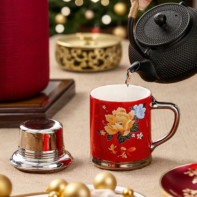 Элегантная китайская термокружка с цветочным рисунком | Винтажный вакуумный термос объемом 480 мл, термоизолированная дорожная кружка из нержавеющей стали для чая и кофе. Подарок.