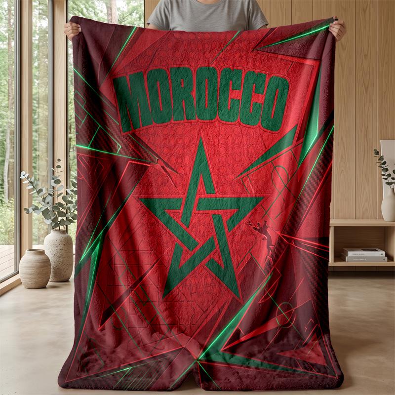 Morocco Football Printed Flannel Blanket Skin Friendly Warm Decorative Throw for Indoor Couch Bed Daily Use