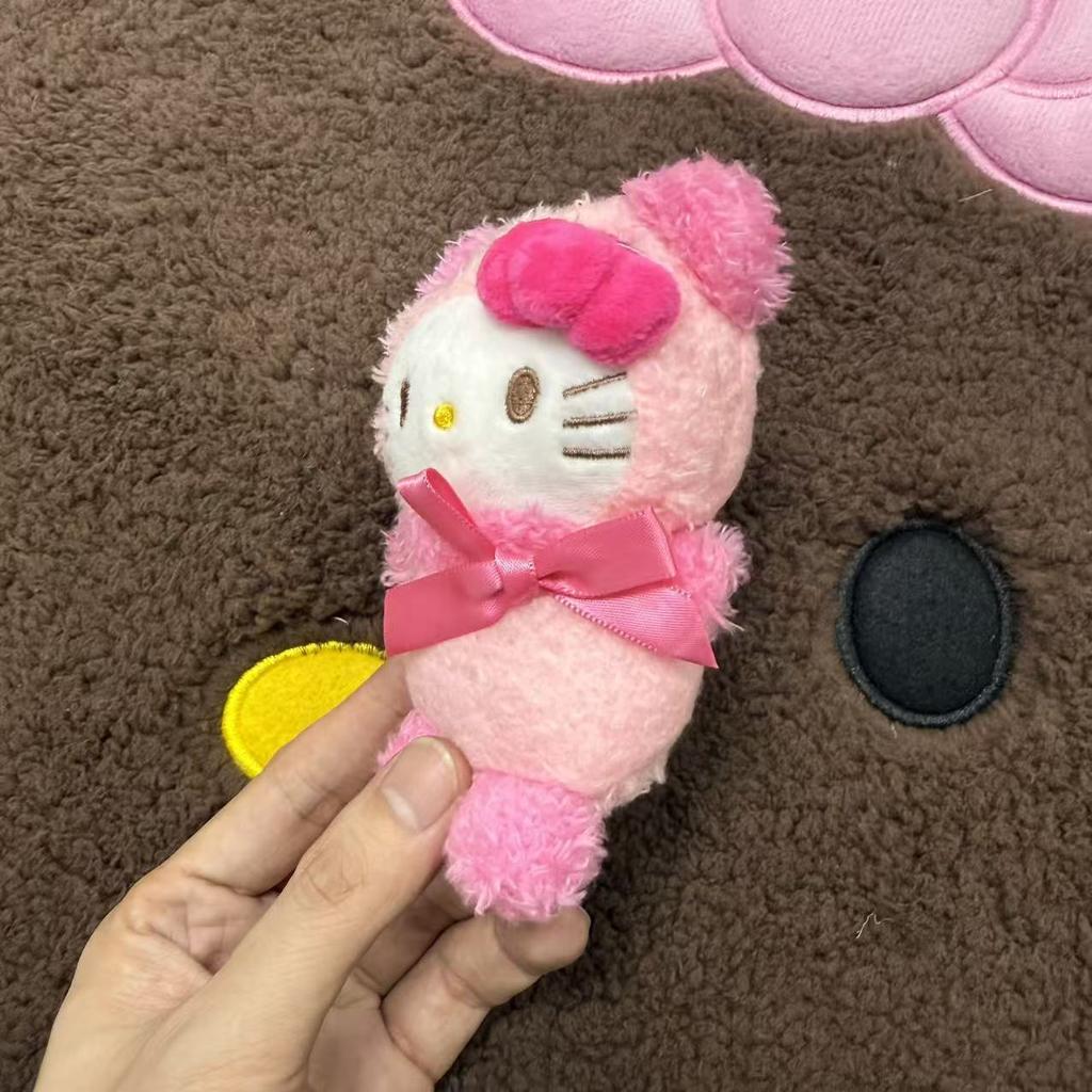 Cute Pink Hooded Cat Plush Doll Keychain Cartoon Backpack Pendant Toy