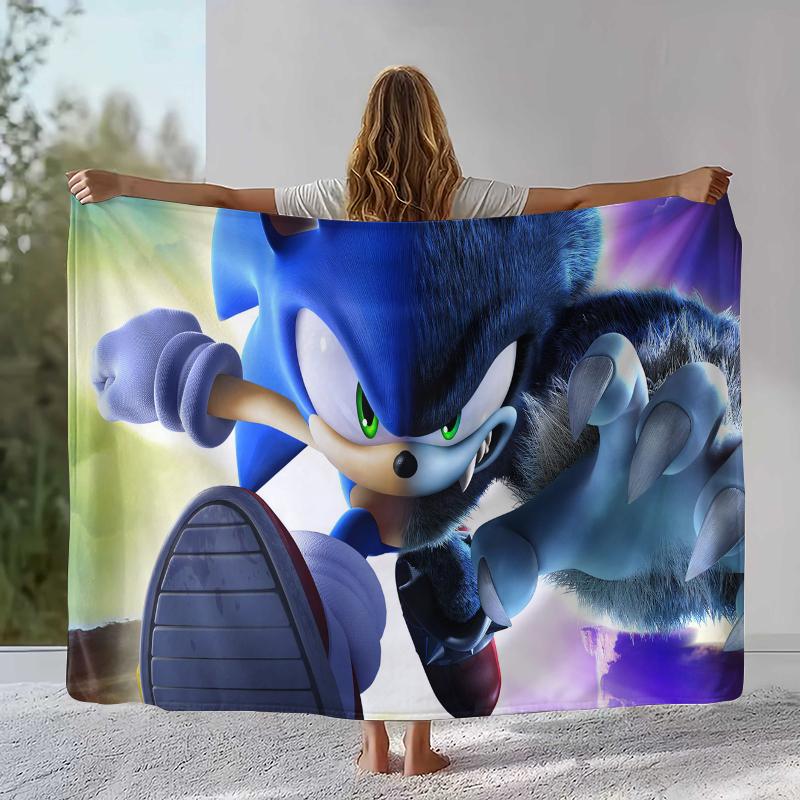 Ретро Мультяшное Игровое Фланелевое Одеяло S-Sonic, Ультра Мягкое Теплое Плюшевое Покрывало для Дома, Спальни, Кровати, Дивана, Походного Пикника, Подарок
