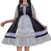 Lolita Short Sleeve Simple One Piece Dress Ruffles Above the Knee [Lady Lazy] (Black)