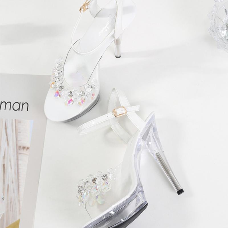 Woman Transparent Super High Heel Summer Female Waterproof Water Drill Sexy Fairy Stiletto Sandals 15cm Heel 5cm Platfrom LFD