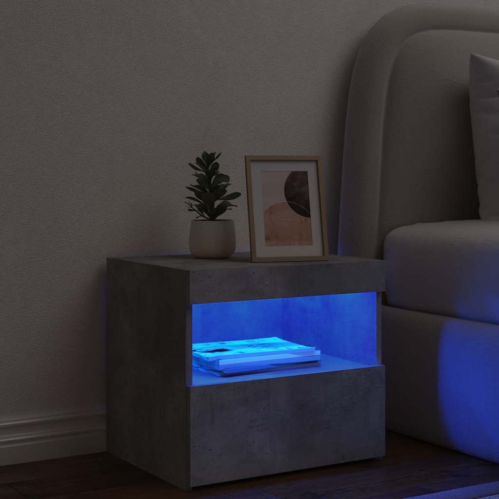 Nightstand with LED Lights Concrete Grey 50 x 40 x 45 cm