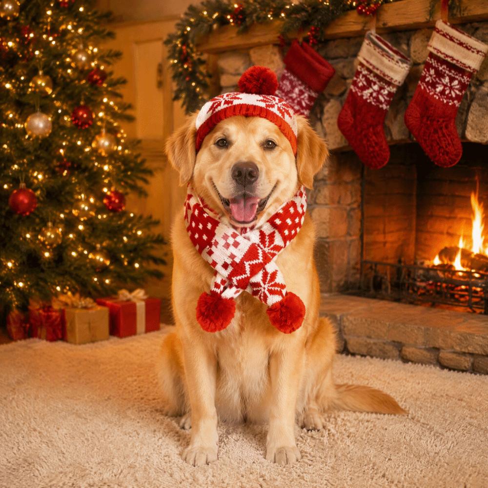 Adjustable Cat Dog Christmas Hat Scarf Cute Pet Knitted Suit Pet Dress Up Set Xmas Pet Costume