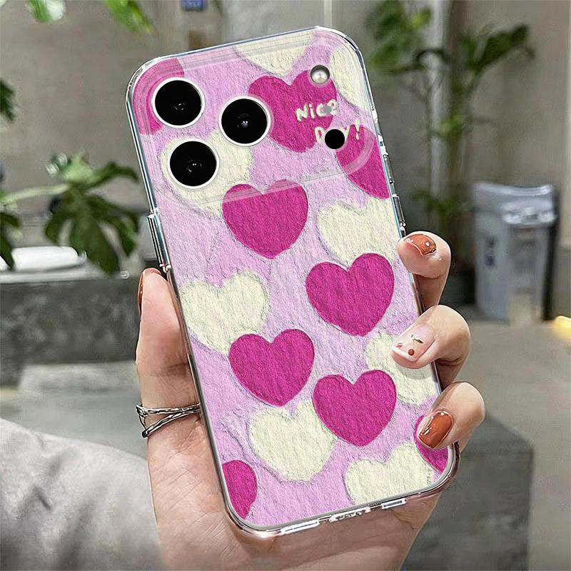 Чехол для iPhone 17 Pro Max Чехол iPhone 16 Pro Max 15 14 13 11 17E 16E Модный Принт Сердечки Ударопрочный Прозрачный Мягкий ТПУ Силиконовый Чехол