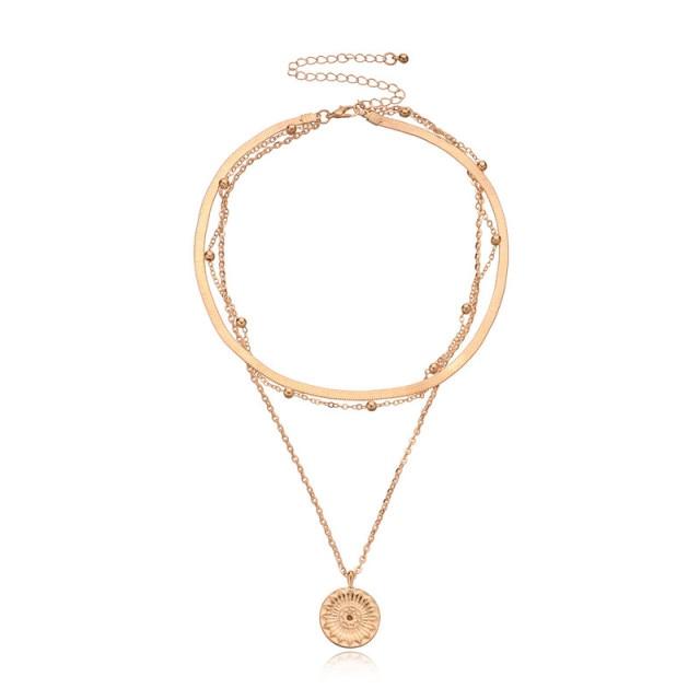 Простое металлическое ожерелье с подвеской в виде диска, вечерние ювелирные аксессуары для женщин