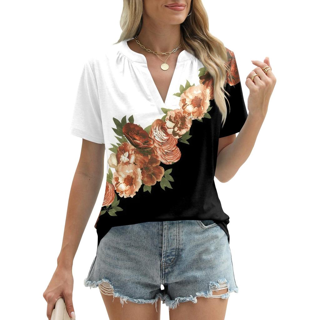 Womens Summer Tops Short Sleeve V Neck Shirts Loose Casual T-Shirts