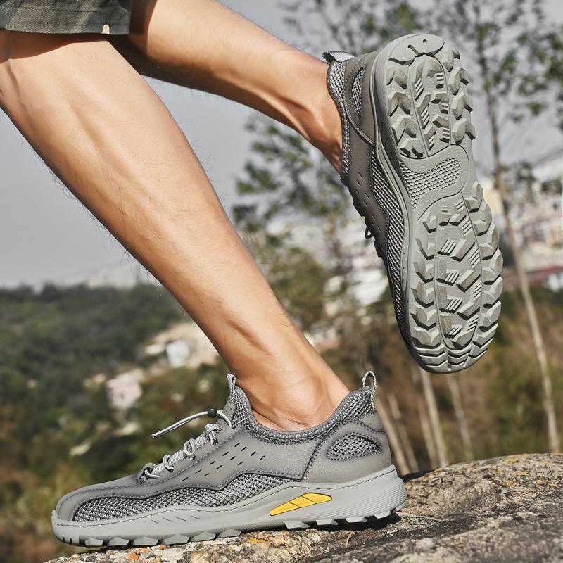 Модные летние кроссовки на сетке для улицы, качественная кожа, мужская повседневная обувь, уличные дышащие балетки, кроссовки, мужская удобная обувь для ходьбы