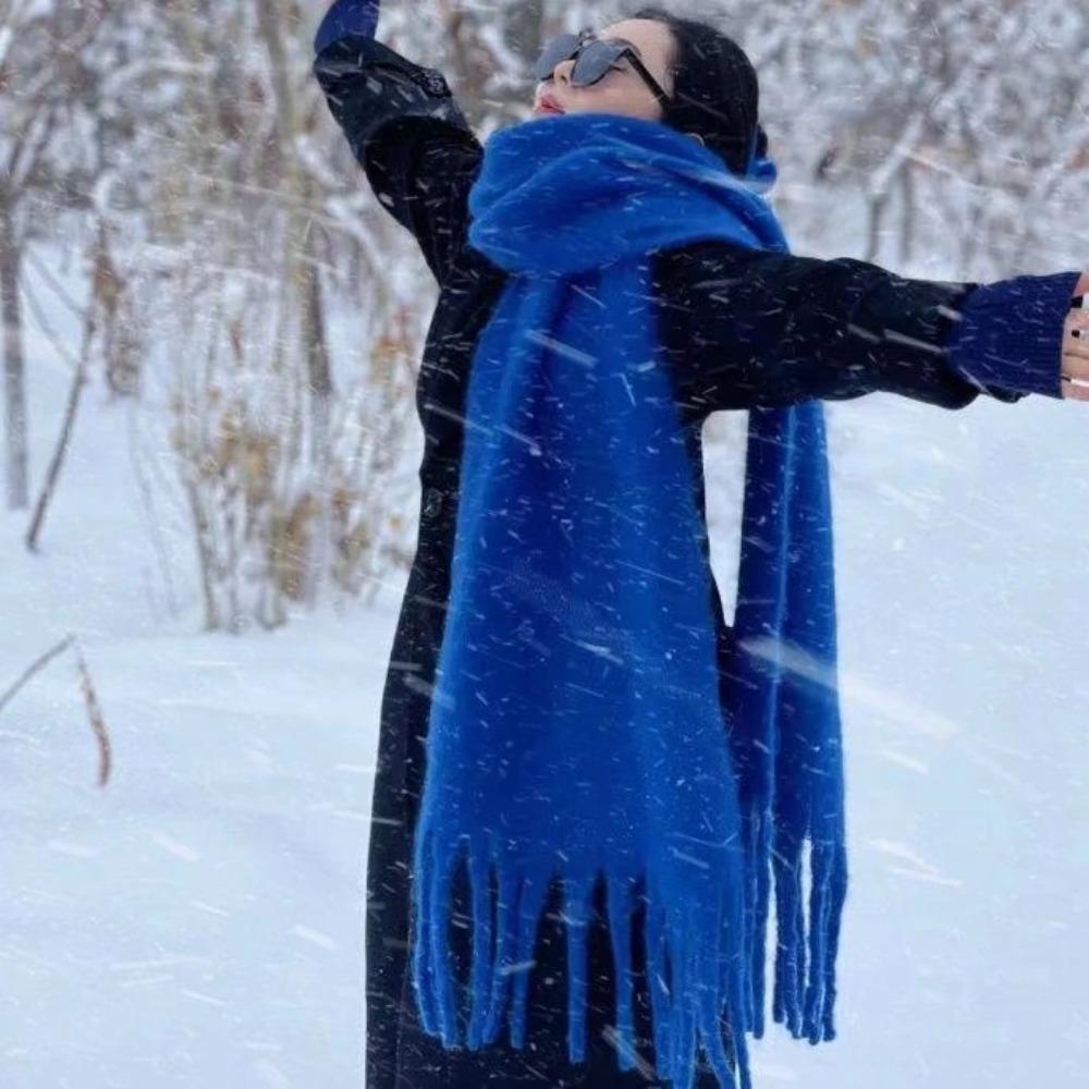 Tassel Wool Scarf Plush Long Shawl Retro Winter Cashmere Scarves Student
