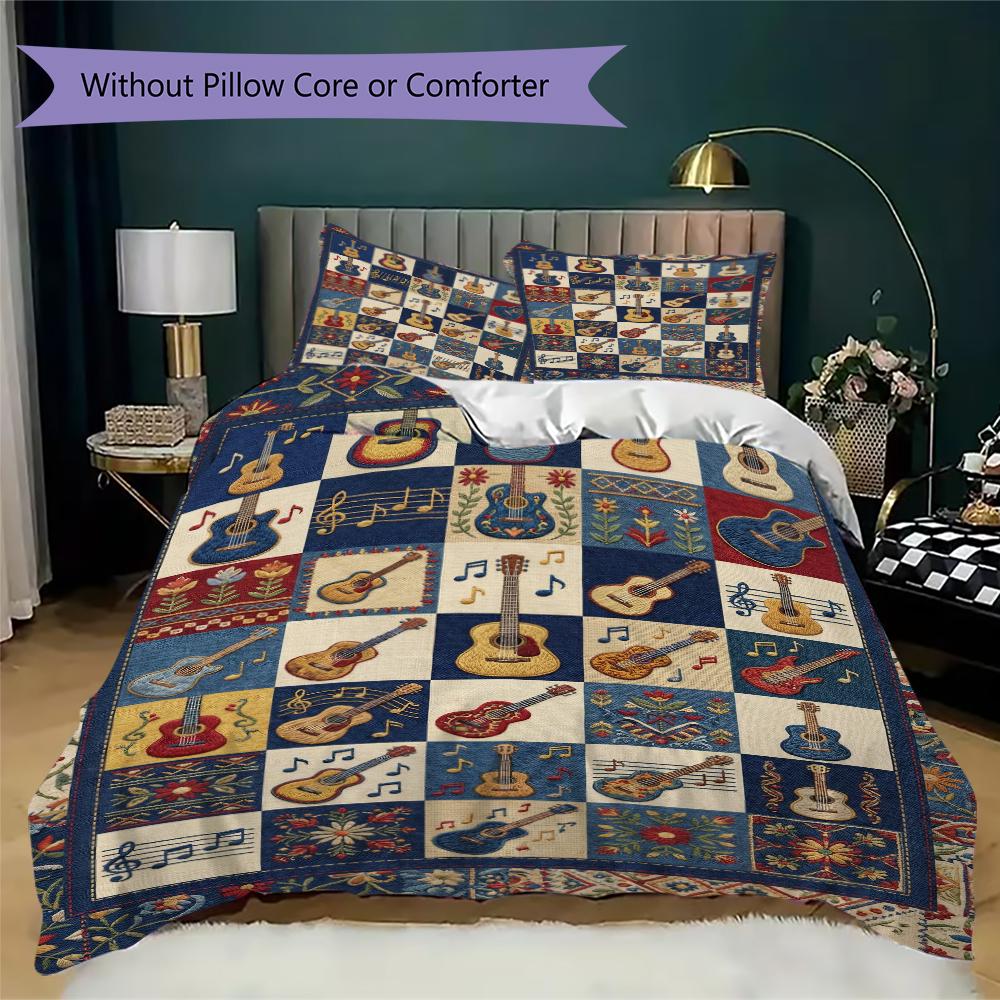 Guitar Music Pattern Bedding uilt Set uilt Cover Pillowcase Home Decoration Birthday Gift (1 * duvet cover + 2 * pillowcase  without core)56