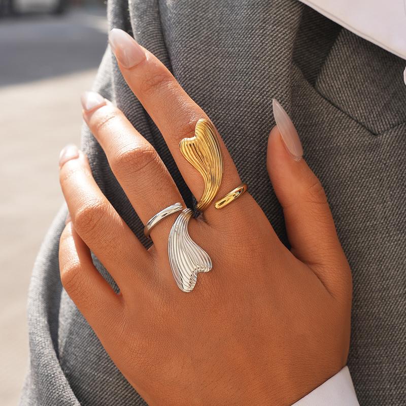 Stainless Steel Heart-Shaped Irregular Open Ring for Women Design Sense Gold Color Waterproof Finger Ring Jewelry Accessories