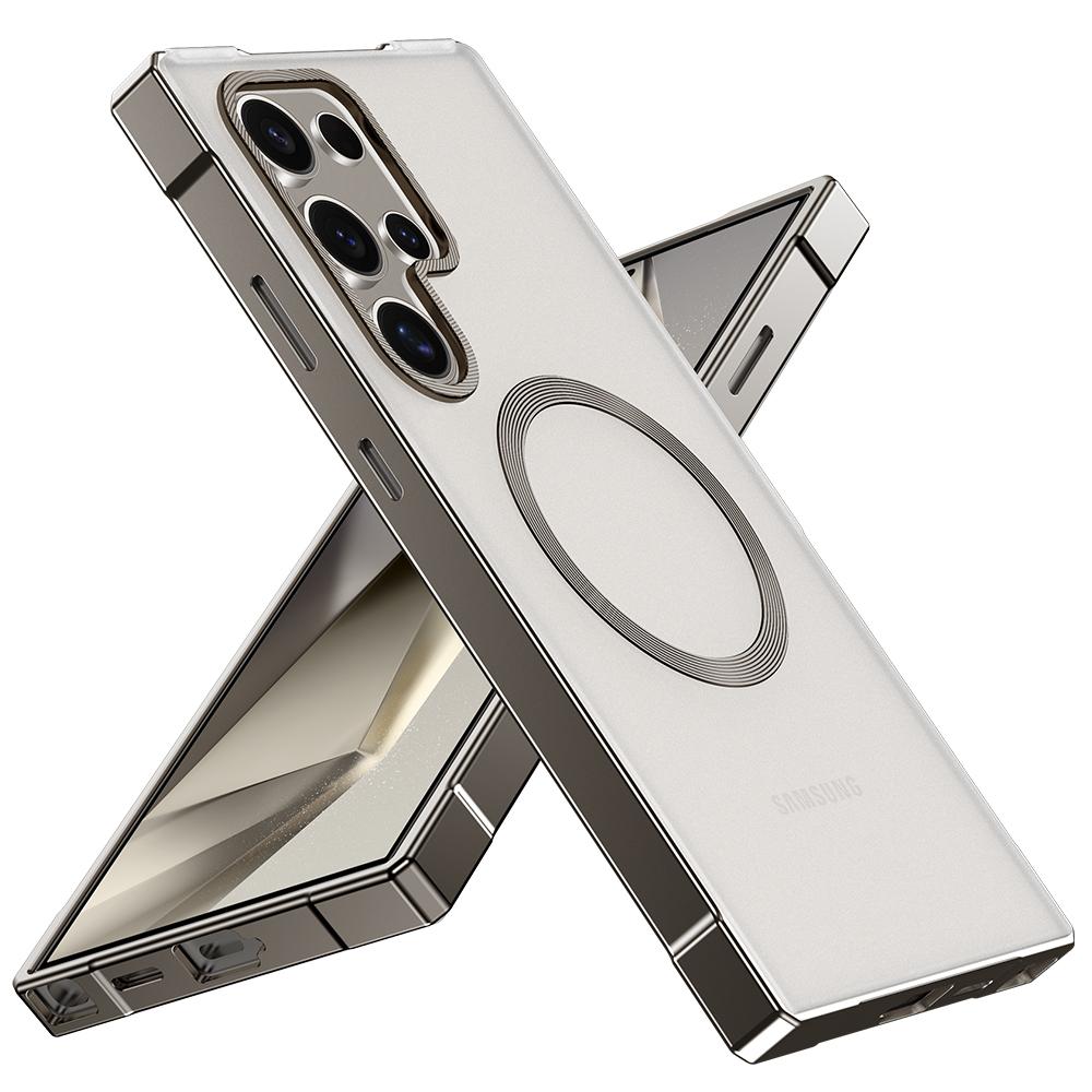 Для Galaxy S25 Ultra Матовый чехол, Металлическая рамка Тонкий Совместимый с MagSafe Ударопрочный чехол для телефона для Samsung Galaxy S24 Ultra