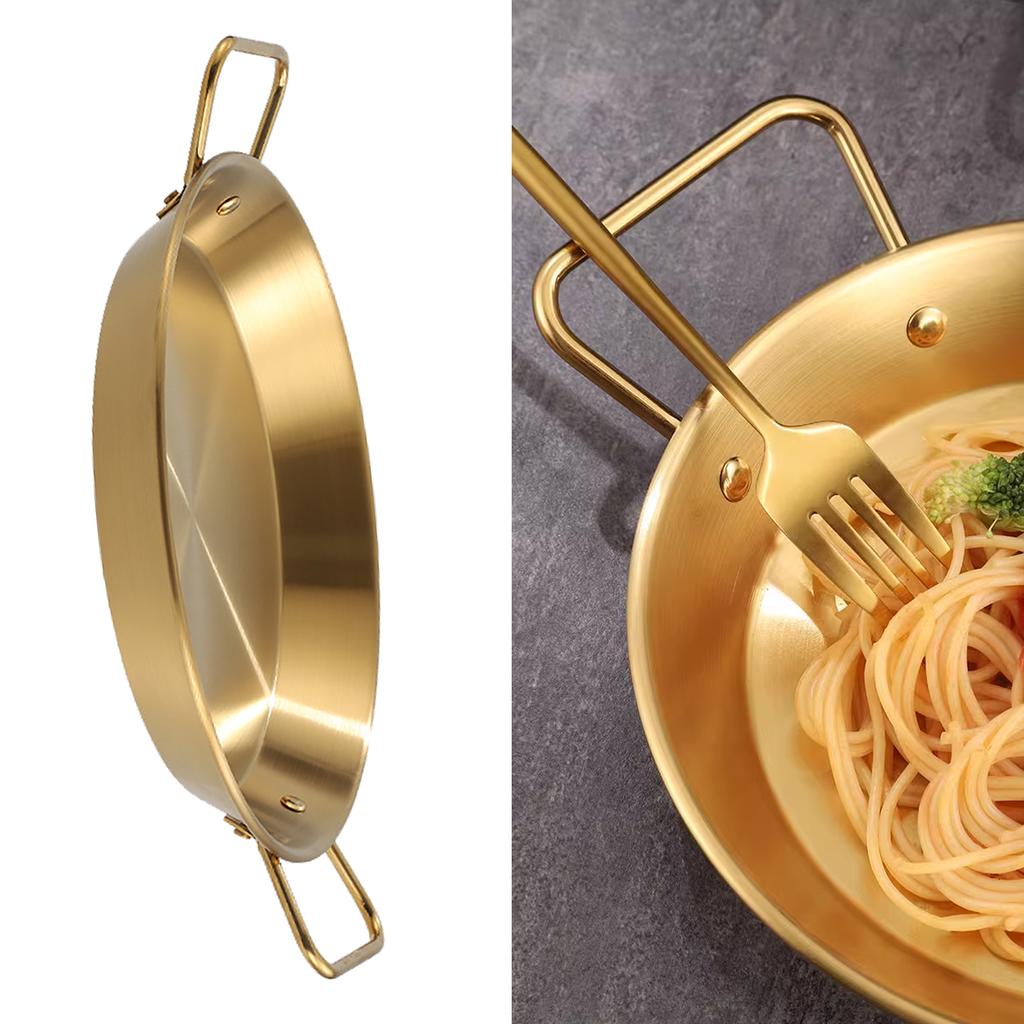 Dual Loop Handle Frying Pans Uniform Heat Transfer Stainless Steel Dual Handle Flat Bottom Skillet F