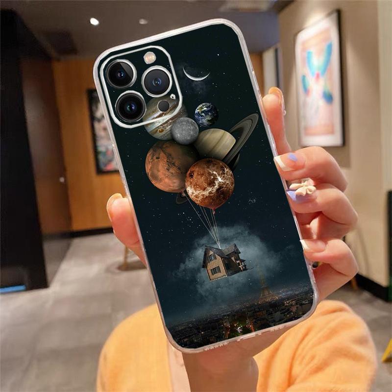 Чехол для телефона для iphone 17 Pro Max Air 16 15 14 13 Pro Max 15 16 Pro 15Plus Лунная ночь Планета Девушка