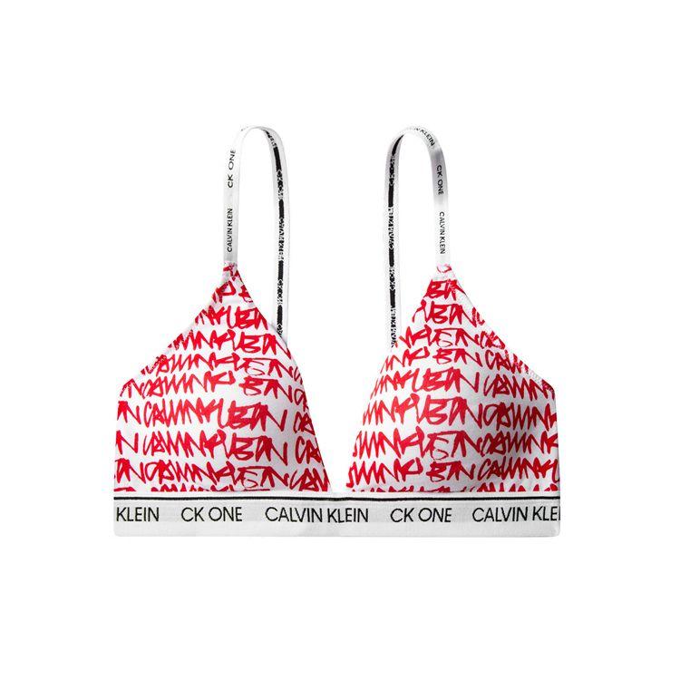 Calvin Klein SS23 Буквенный принт Съемный бюстгальтер с подкладкой Женское нижнее белье Белый Красный QF5730-5V1