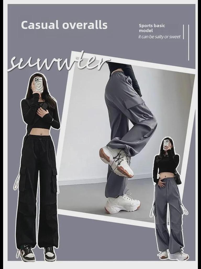 Women's High-Waist Gray Wide-Leg Casual Sports Pants - Spring/Autumn 2023 Collection