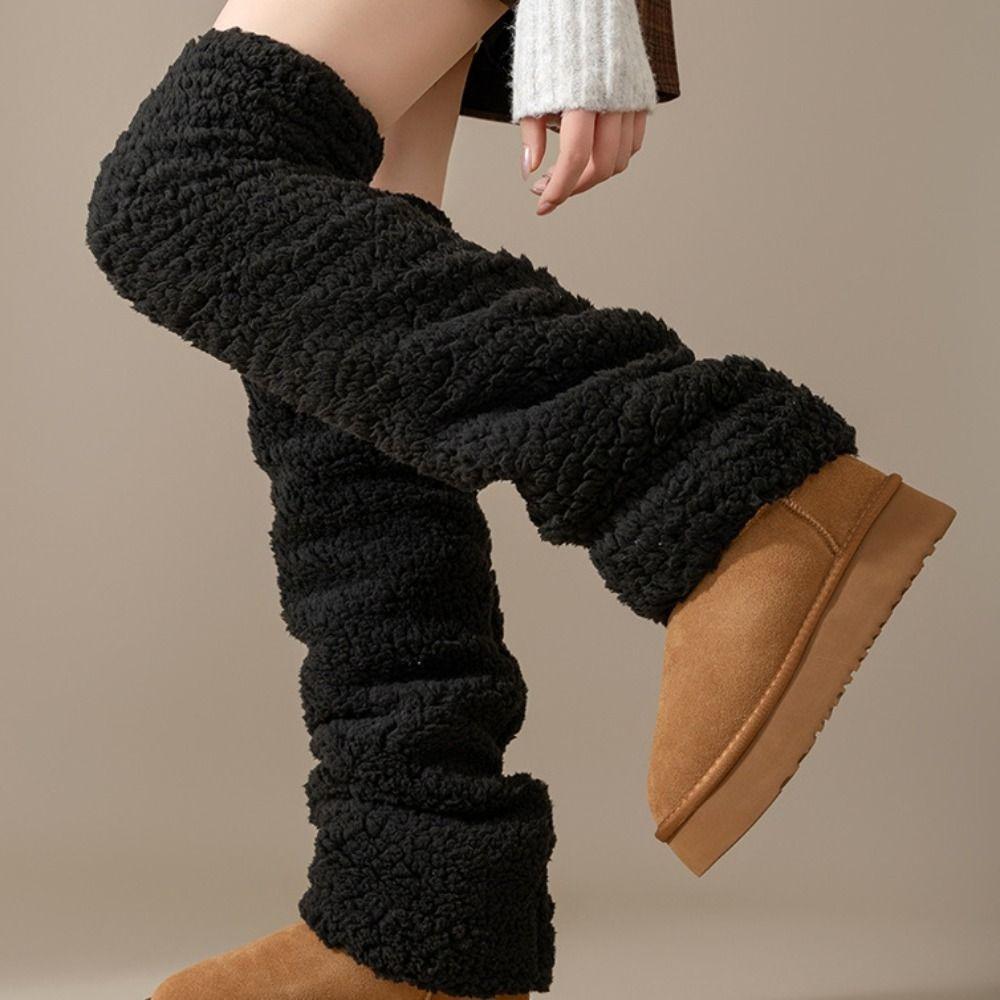 Simple Coral Fleece Stockings Hosiery Floor Plush Stockings Cute Foot Warmer Girl