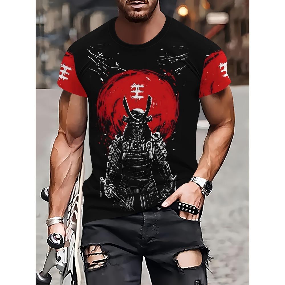 Крутая дышащая мягкая летняя мужская футболка с короткими рукавами и принтом «воин» с круглым вырезом