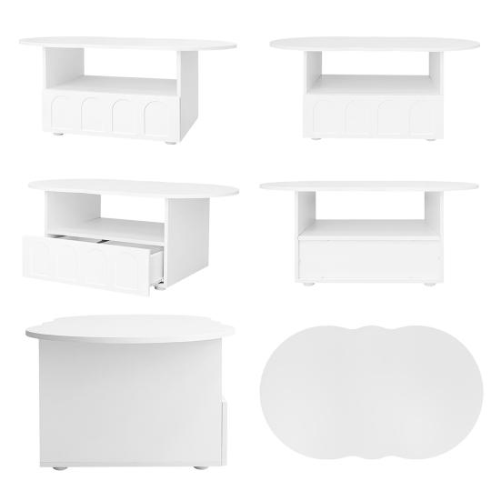 Home Living Room Coffee Table with Drawer Storage Compartments 2-Tiers Rounded Corner Smooth Wood Tea Surface Easy Assembly Cloud Shaped Furniture