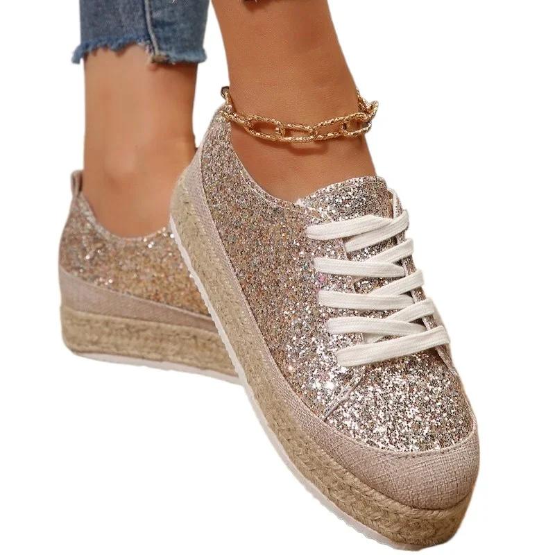 2024 Женская обувь на шнуровке Женская вулканизированная обувь на платформе Женские кроссовки с круглым носком на плоской подошве Большие размеры Женская повседневная обувь