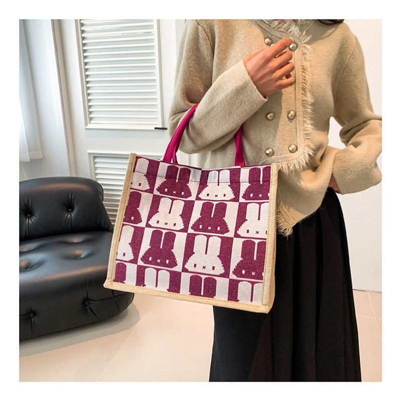 Женская сумка простая чистая льняная модная портативная магнитная пряжка одно плечевая сумка сумка кролик